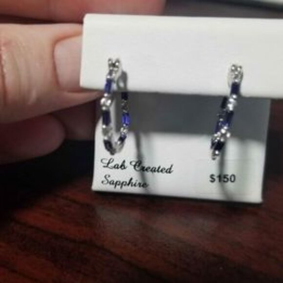 Sapphire Earrings, Blue And White (Lab Created Stone) - Jewelry - Picture 3 of 5